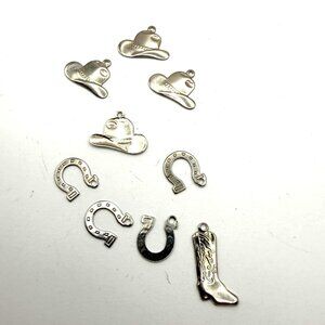 Western Charm Lot Cowboy Hat Boot Horseshoe Silver Tone Pendants Jewelry Making